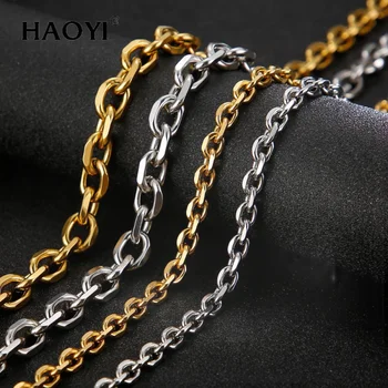 남성용 스테인레스 스틸 목걸이 체인, 골드 실버 컬러, 롤로 쥬얼리, 너비 2mm, 3/4.5mm, 6mm, 7mm, 9mm, 10mm