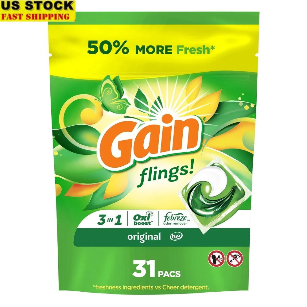 Detergente para ropa 3 en 1 Pacs Oxi Boost Febreze Freshness Removedor de manchas Podas 31 Contras Todas las máquinas Agua fría segura