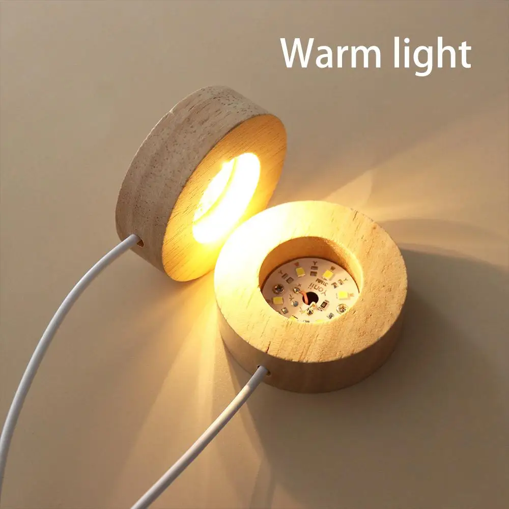 Room Rechargeable Rotating Art Ornament Warm/White Light Night Light Wooden LED Light Lamp Holder Lamp Base Wood Light Base