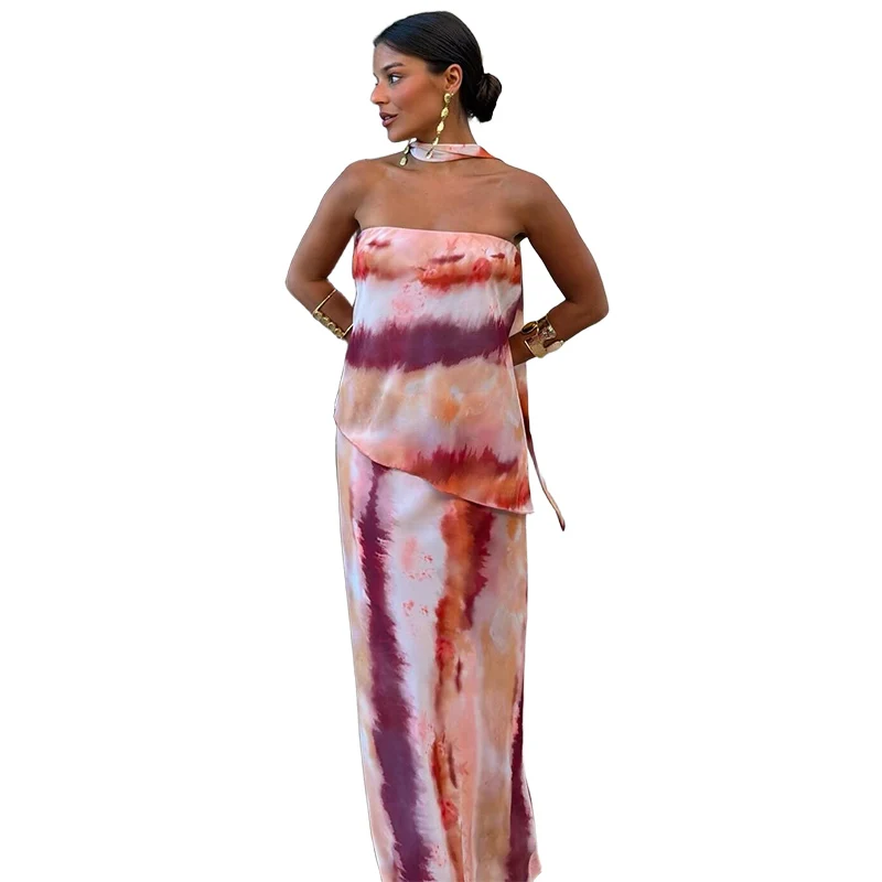 Sexy Schal-Kragen-Kleid mit Print für Damen, modisches Empire-Kleid mit Schrägausschnitt und Patchwork, Sommerkleid für Damen 2026, neues Urlaubskleid