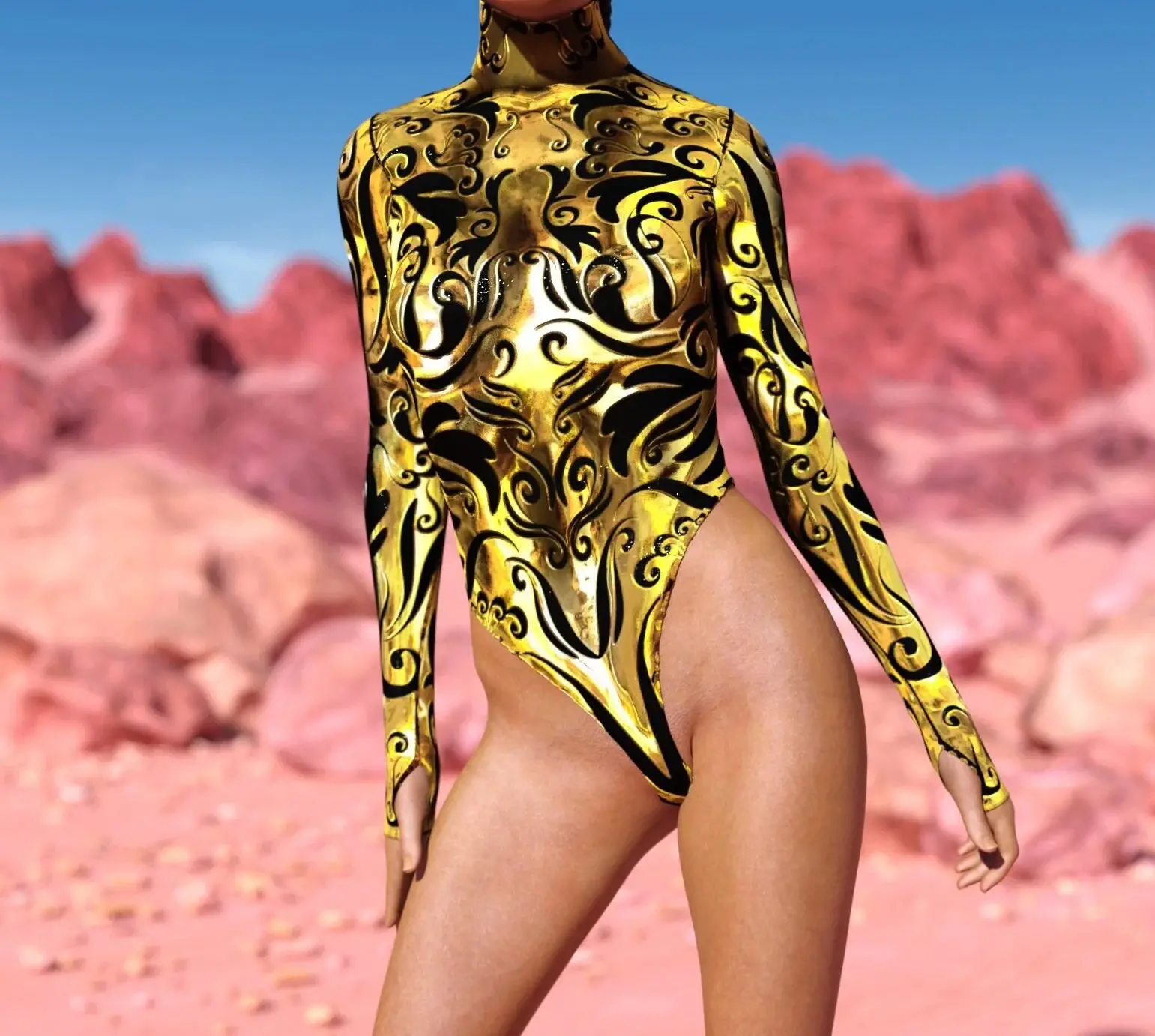 Damen 3D-Druck Gold Mechanischer Urlaubs-Badeanzug Punk-Rüstung Cosplay Bodysuit Jumpsuit Kostüm Halloween-Party Shows Strandkleidung – Detail 5