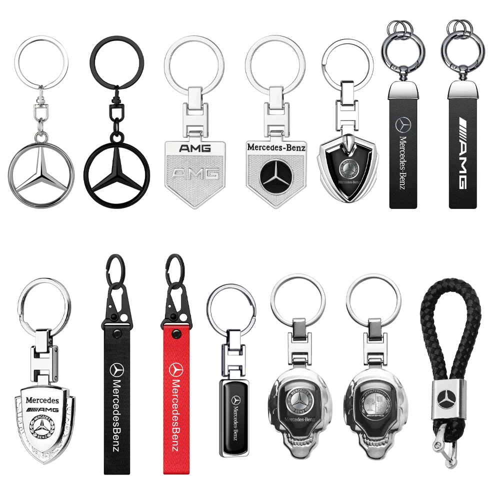 Porte-clés en cuir métallique 3D avec logo de voiture, corde tressée, pour Mercedes Benz AMG C200 C260 C300 W108 W124 W126 W140 W168 W169 W176