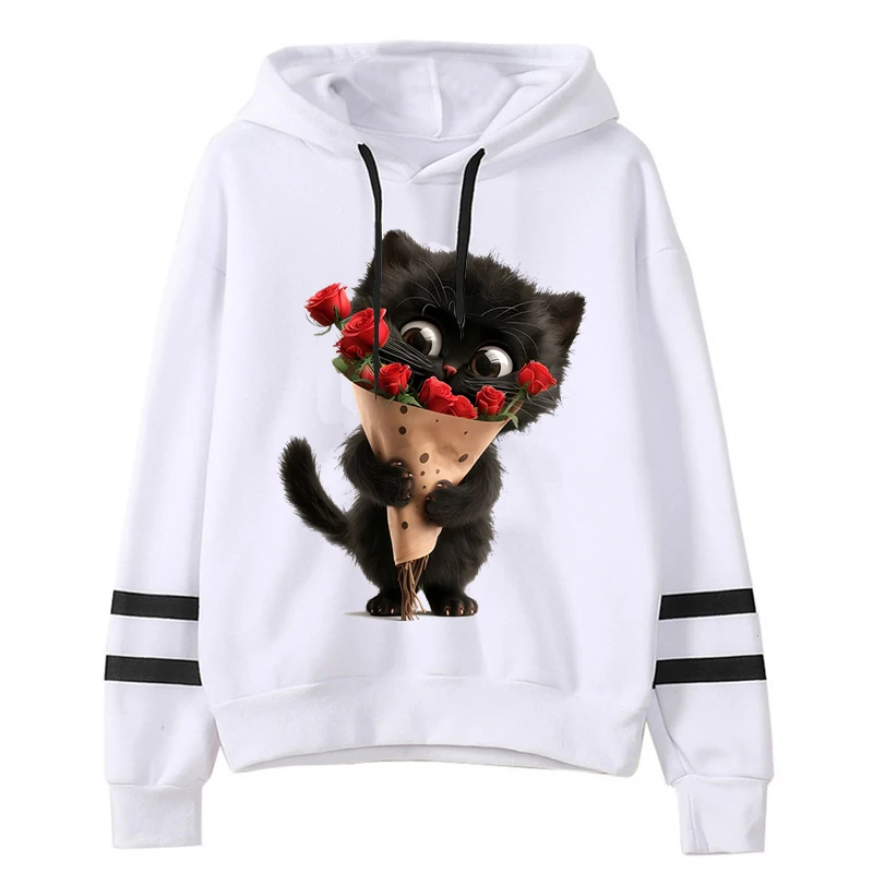 

Women Men Flower Cat Kawaii Cartoon Sweatshirt Hoodie Flower Lovers Essential Winter Clothes Women Cartoon Cat Fashion Hoodies