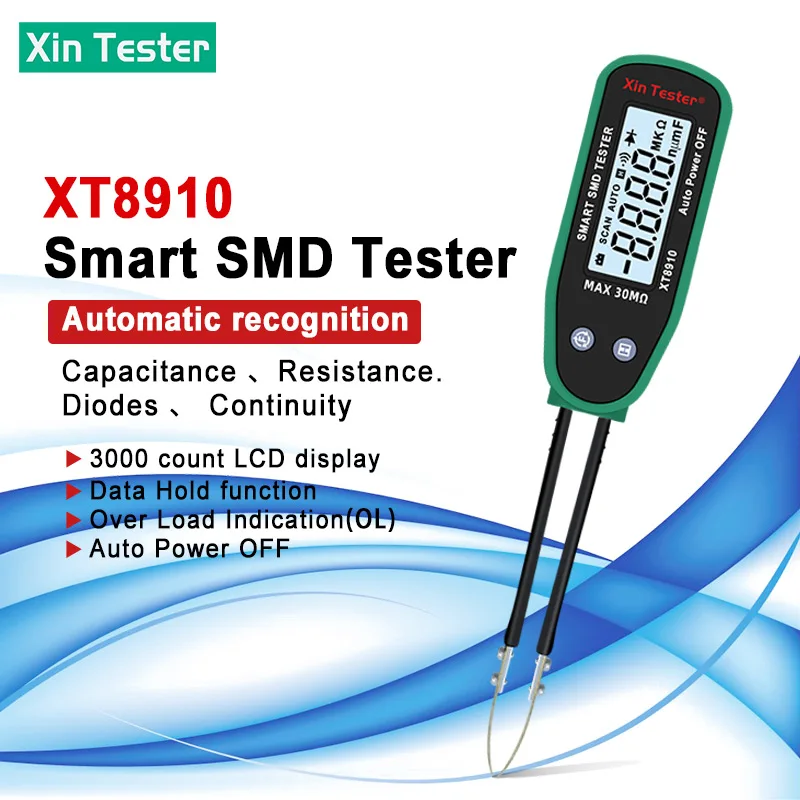 

Xin Tester XT8910 3000 counts Smart SMD Tester Capacitance Resistance Diodes Continuity Recognition Test Clip