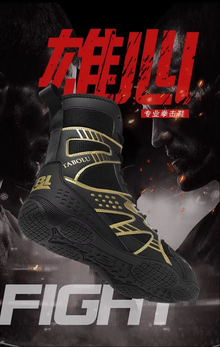 

Black and White Fitness Training Sneakers Men's Durable Wrestling Sneakers Men's Rubber Sole Boxing Sneakers