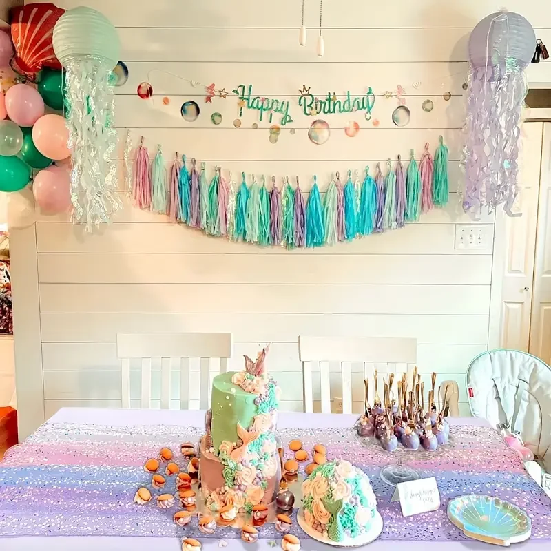 Mermaid Table Runner Iridescent Sequin Table Runner Glitter Sequin Tablecloth for Wedding Birthday Party Ceremony Supplies Decor