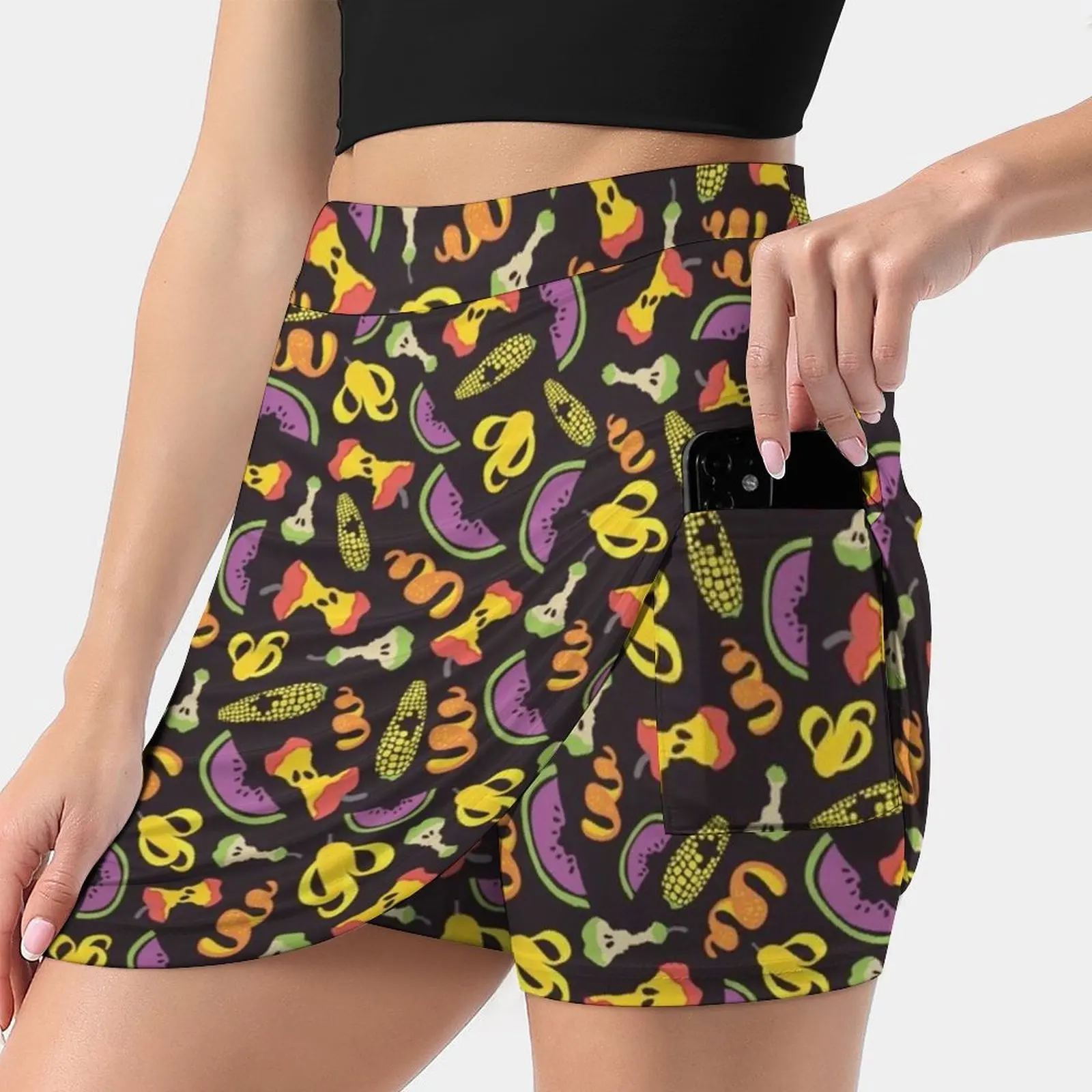 Fruits&Veggies&Berries Women's skirt With Pocket Vintage Skirt Printing A Line Skirts Summer Clothes Banana Corn Watermelon