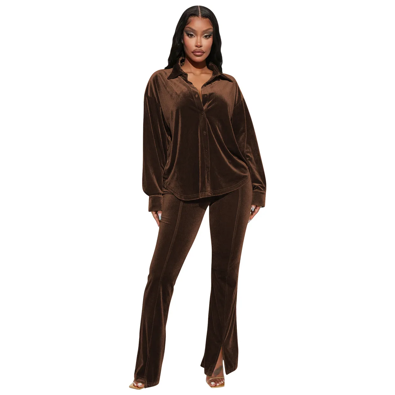 Velvet Pants Sweatsuit  Fall Winter Clothes Straight Wide Leg Latest Design   Solid Color Pajamas   Loose 2 Piece Set Women