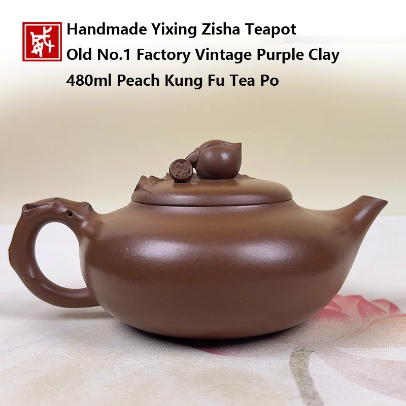 Handmade Zisha Teapot 480ml Large Capacity Old Factory Raw Ore Clay Longevity Peach Carving Kung Fu Tea Set Collectible