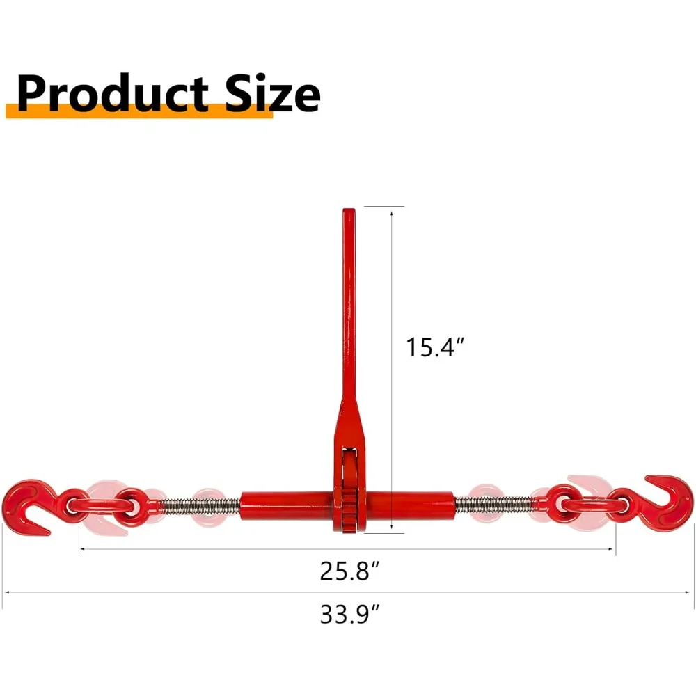 مجلدات سقاطة 3/8 بوصة 1/2 بوصة 9,215 رطل تحميل عمل آمن، خطافات G70 وطول قابل للتعديل، لسلاسل الصف 70-80، ربط للأسفل #3