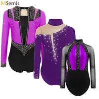 Leotardo de gimnasia para niña, mono de gimnasia de malla de manga larga para niños, mono de patinaje artístico, Leotardos de baile de Ballet de manga corta