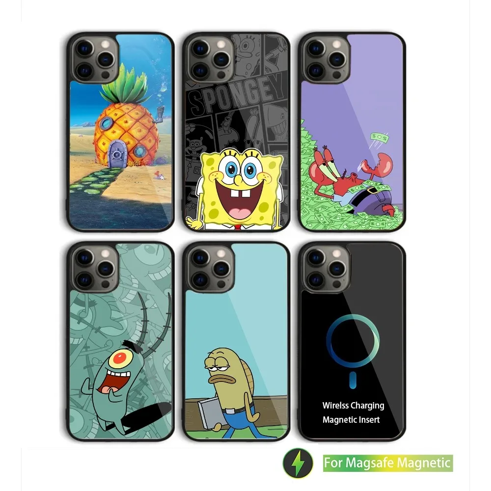 Cartoon S-SpongeBobEs-s Phone Case For iPhone 16,15,14,13,12,11,Plus,Pro,Max Mini Magsafe Magnetic Wireless Charging