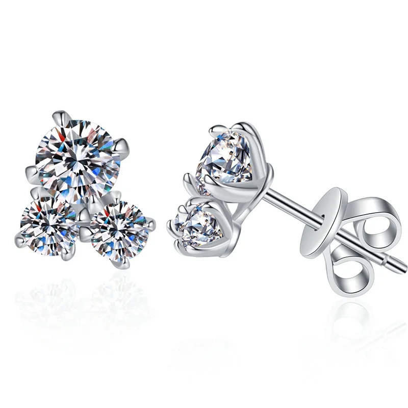 ZFSILVER Trendy s925 Silver Moissanite Classic Exquisite Design 2.2ct 3 Sister Earring Charm Women Accessories Jewelry Gift E249
