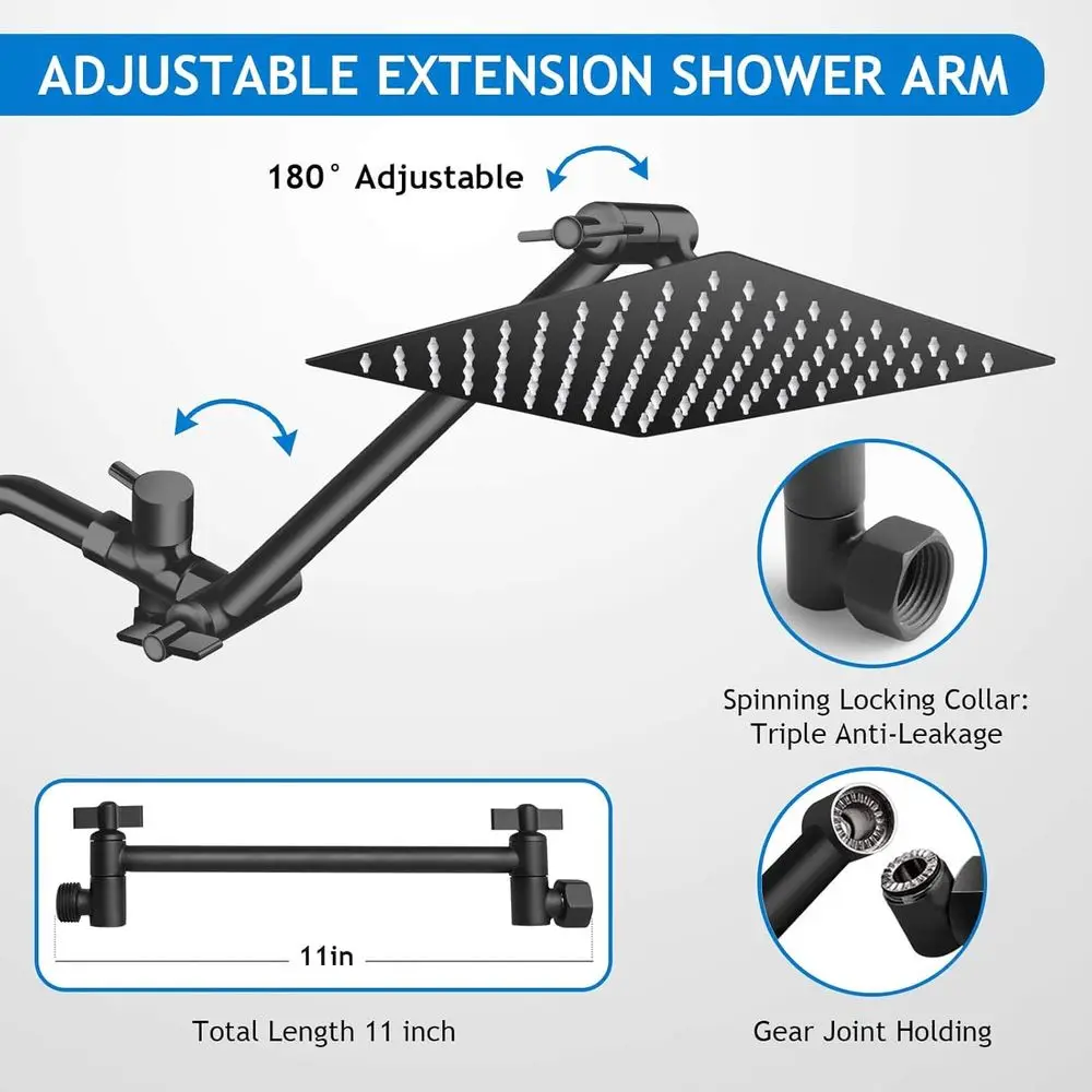 10 Matte Black High-Pressure Rain Shower with 11 Extendable Arm and 5-Mode Handheld