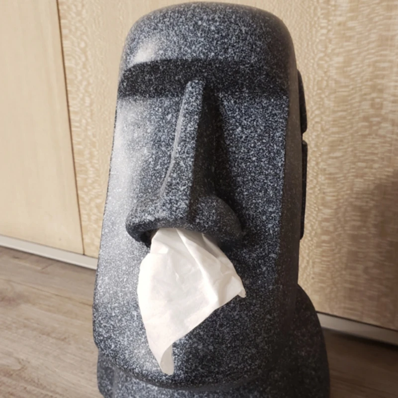 Creative Resurrection Island Stone Statue Moai Desktop Home Living Room Personalized Tissue Box Funny Earphone Rack