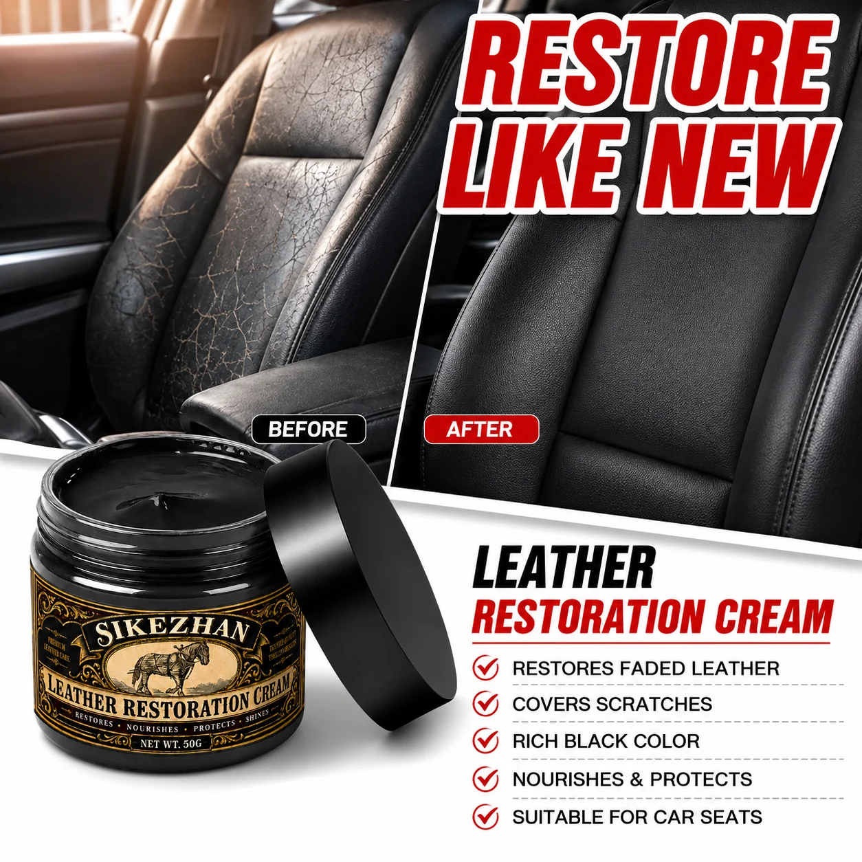 Gel Reparador de Cuero de 50 ml, Crema Reparadora de Color para Reparar Rasguños y Grietas en Cuero de Autos, Sofás y Asientos, Pasta Reparadora Complementaria