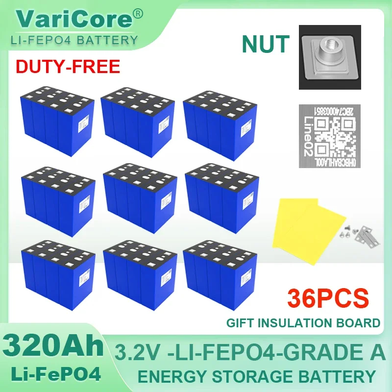 36x Grade A 3.2V 320Ah Lifepo4 Rechargeable Battery Lithium Iron Phosphate Travel Solar Campers Cell 12v 24v batteries Tax Free