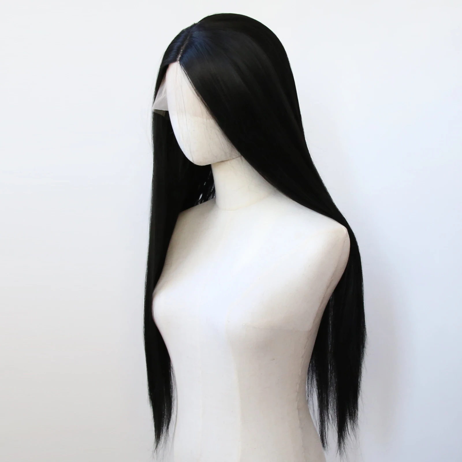 Yaki Straight Black Synthetic Lace Front Wig Long Kinky Straight Jet Black Synthetic Wig Pre Plucked Heat Resistant Hair Wig