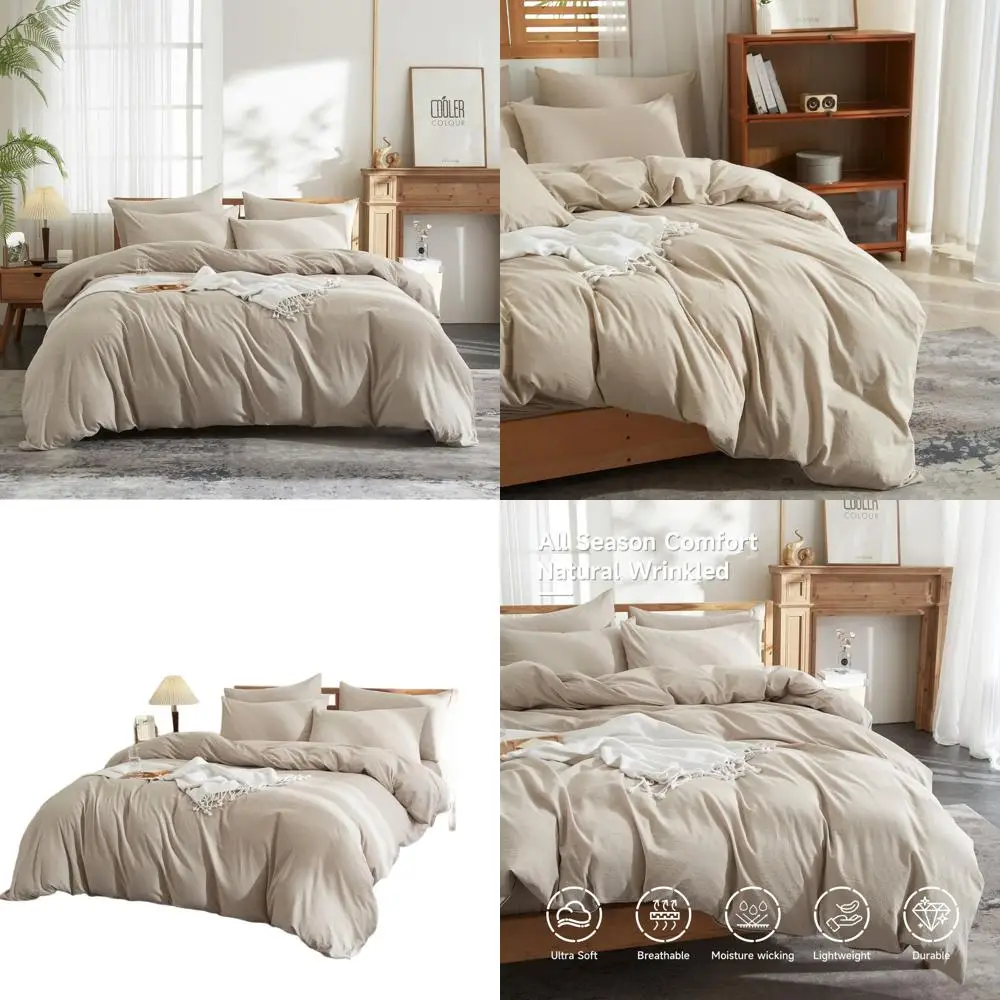 

Комплект пододеяльников из смеси хлопка из льна и хлопка размера Queen - минималистичный узор в фермерском доме, мягкая и дышащая всесезонная кровать