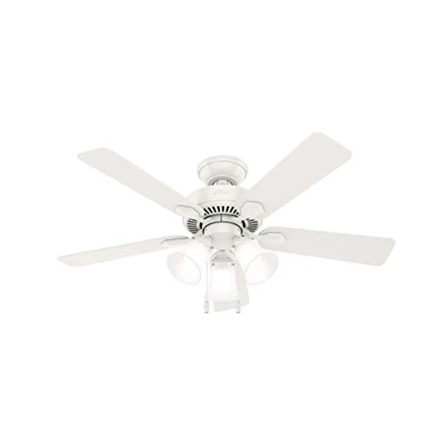 

44 inch Indoor Ceiling Fan with LED Lights - White, Fresh White, for Bedroom/Living Room/Kitchen, Standard Mount, No Remote, 5