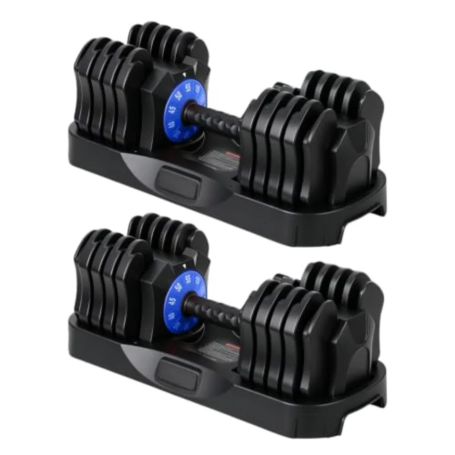 Home gym strength training: quick rotary adjustable dumbbell set, steel construction, black finish, 10-55 lb single-hand weight