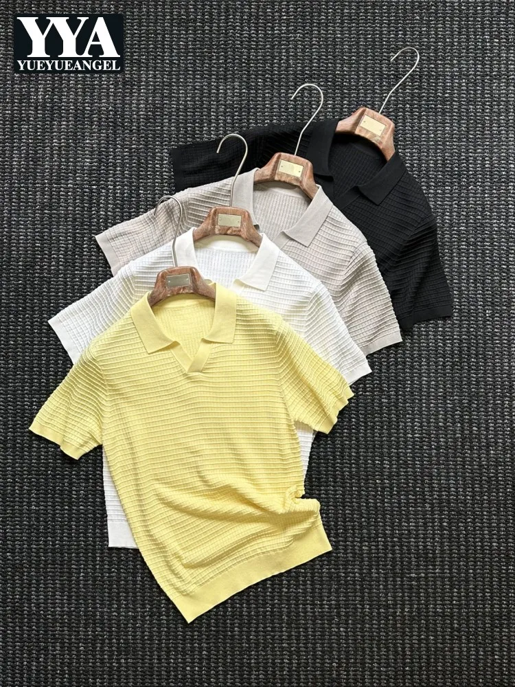 

Summer Leisure Mens Soft Skin Friendly Pullover Tees Short Sleeve Lapel Tops Male Comfortable Breathable Thin Knitted T-shirts