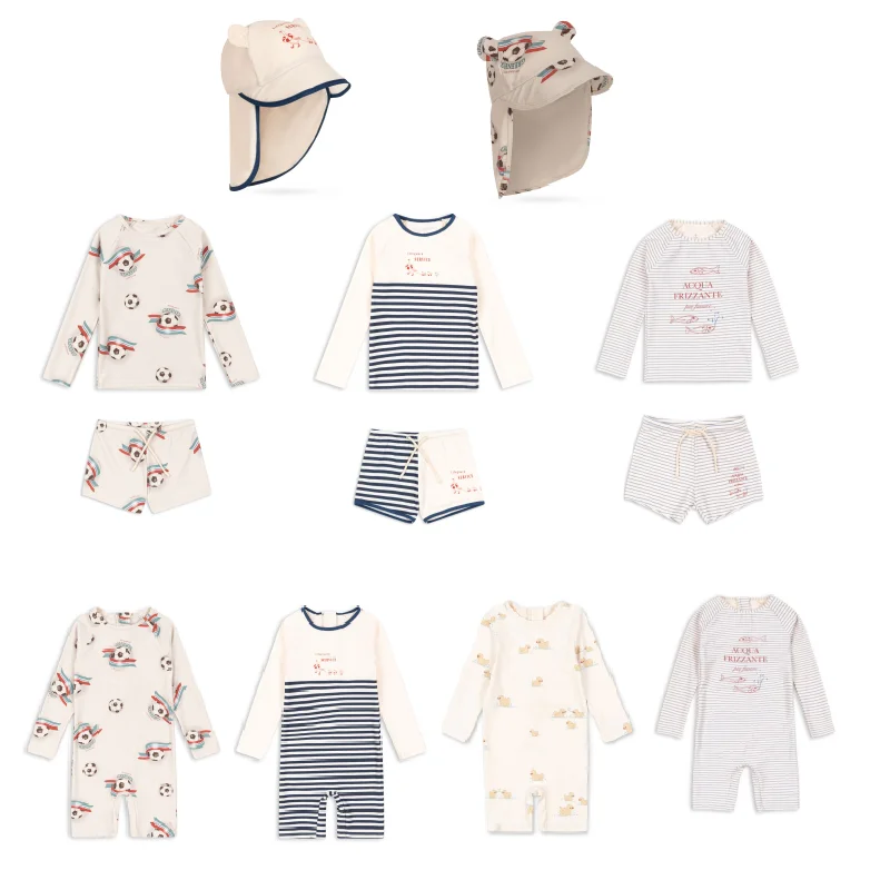 Children's Swimsuit 2026 Summer New Long Sleeved Sunscreen Fashionable Boys' Swimsuit Cartoon Cotton Quick Drying Vacation Suit
