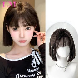 LM Short Black Brown Synthetic Natural Hair Wigs for Women Bob Straight Wig with Bangs High Temperature Daily Cosplay Party Wigs