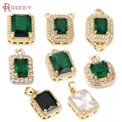 18K Gold Color Brass with Zircon Rectangle Charms Pendants High Quality Jewelry Making Necklace Earrings Accessories for Women