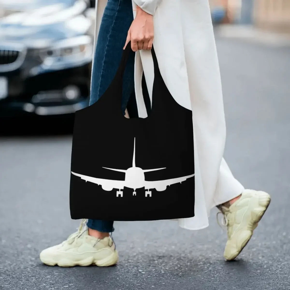 لطيف مطبوعة رهيبة طائرة حمل حقيبة تسوق قابل للغسل قماش المتسوق الكتف الطيران طائرة الطيار حقائب للهدايا حقائب اليد