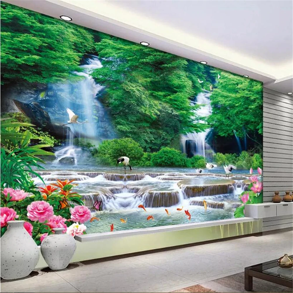 

Custom wallpaper mural nature Landscape waterfall forest Fish swan Lotus Photo wallpaper 3d wallpapers