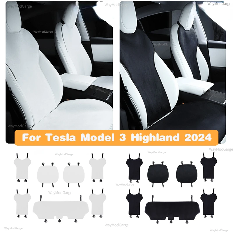 7PCS Seat Cover Cushion for Tesla Model 3/Y/3+ Highland 2024 Flannel Anti-dirty Seat Pad Mats Flocking Seat Covers Accessories