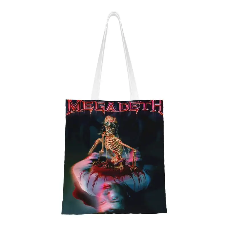 Megadeths Rock Band Grocery Shopping Bag Printed Canvas Shopper Shoulder Tote Bags Big Capacity Durable Skull Blood Handbag