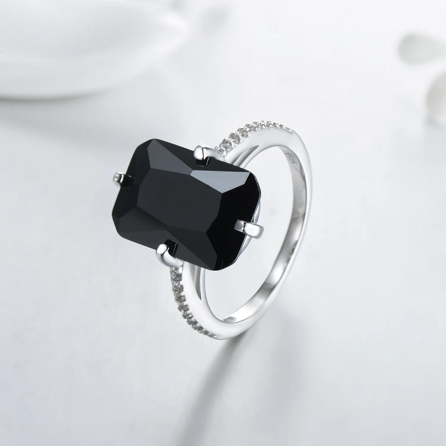 Modian High Quality Solid 925 Sterling Silver Ring For Women Fashion Black Crystal Luxury Party Jewelry Finger Silver Rings Anel