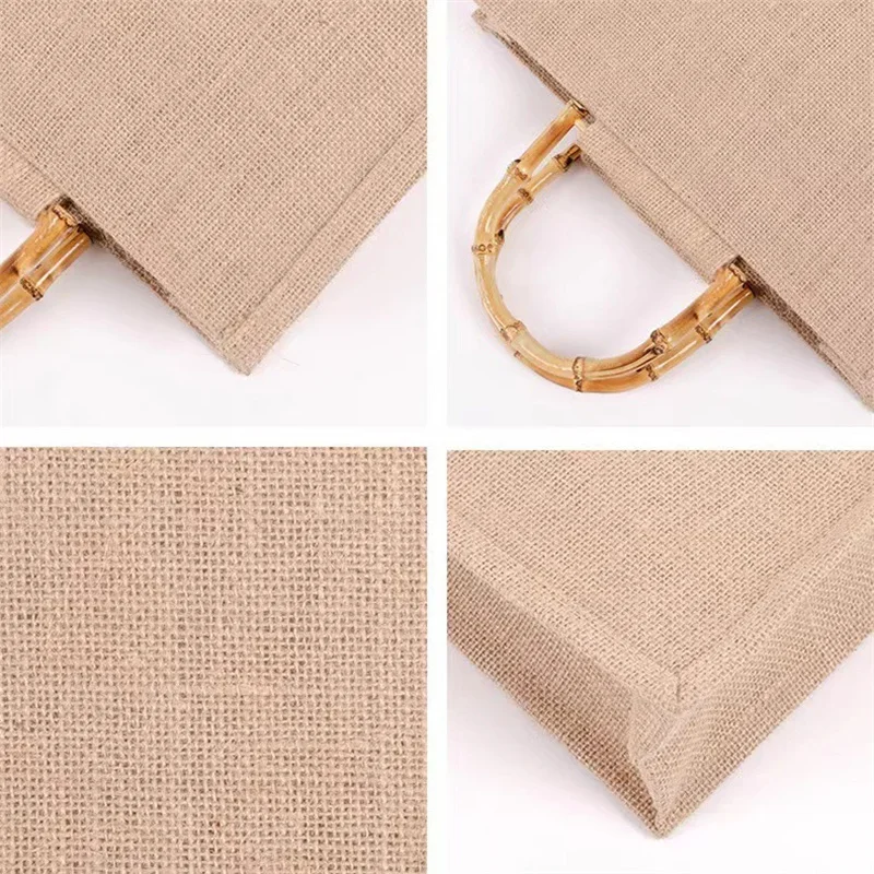 Vintage Bamboo Jute Bags Waterproof Burlap Tote Bag Casual Large Capacity Beige Handbag Portable Beach Travel Organizer Bags