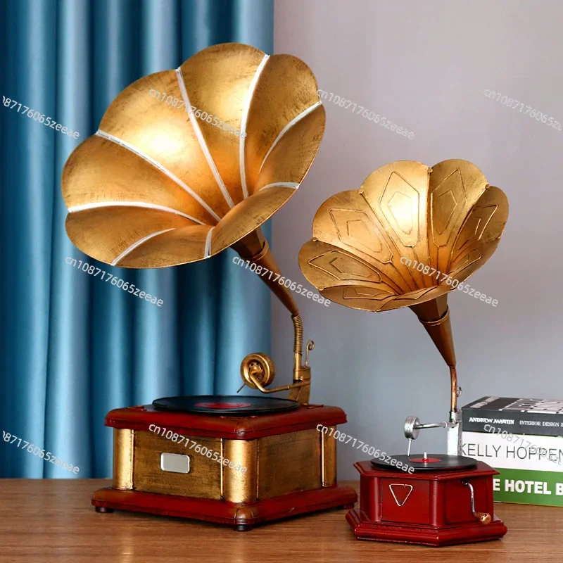 Retro Old-fashioned Big Speaker Phonograph Model Ornament Vinyl Record Player Creative Home Soft Decoration Photography Props