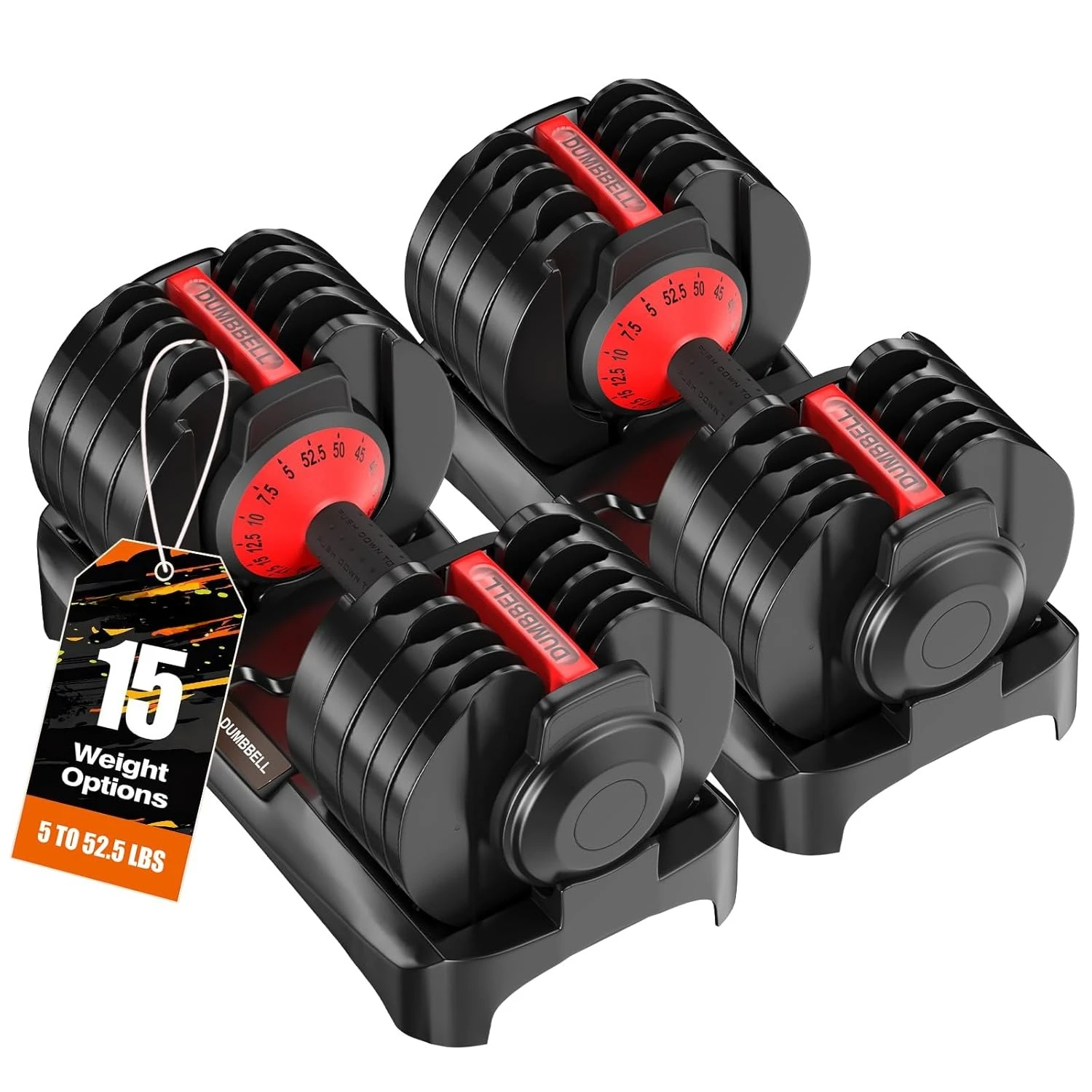 

Набор регулируемых гантелей 10-в-1/15-в-1, регулируемые весовые гантели 25/55/52.5 фунтов, с возможностью индивидуальной настройки