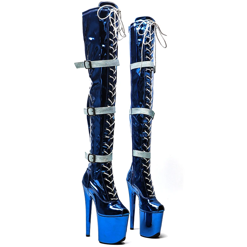 Leecabe  20CM/8inche  Shiny PU  upper  Open toe Fashion trend   High Heel platform Boots Pole Dance boots