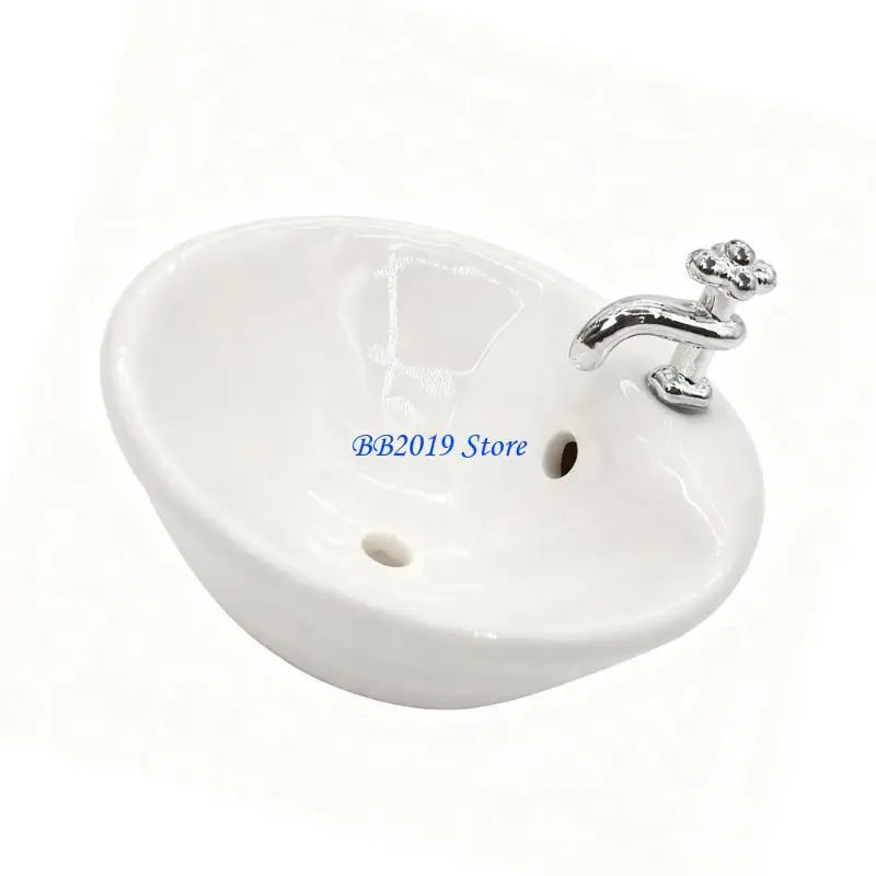 Q0KB White Porcelain Dollhouses Decors Bathroom 1:12 Miniature Basin Smooth Surfaces