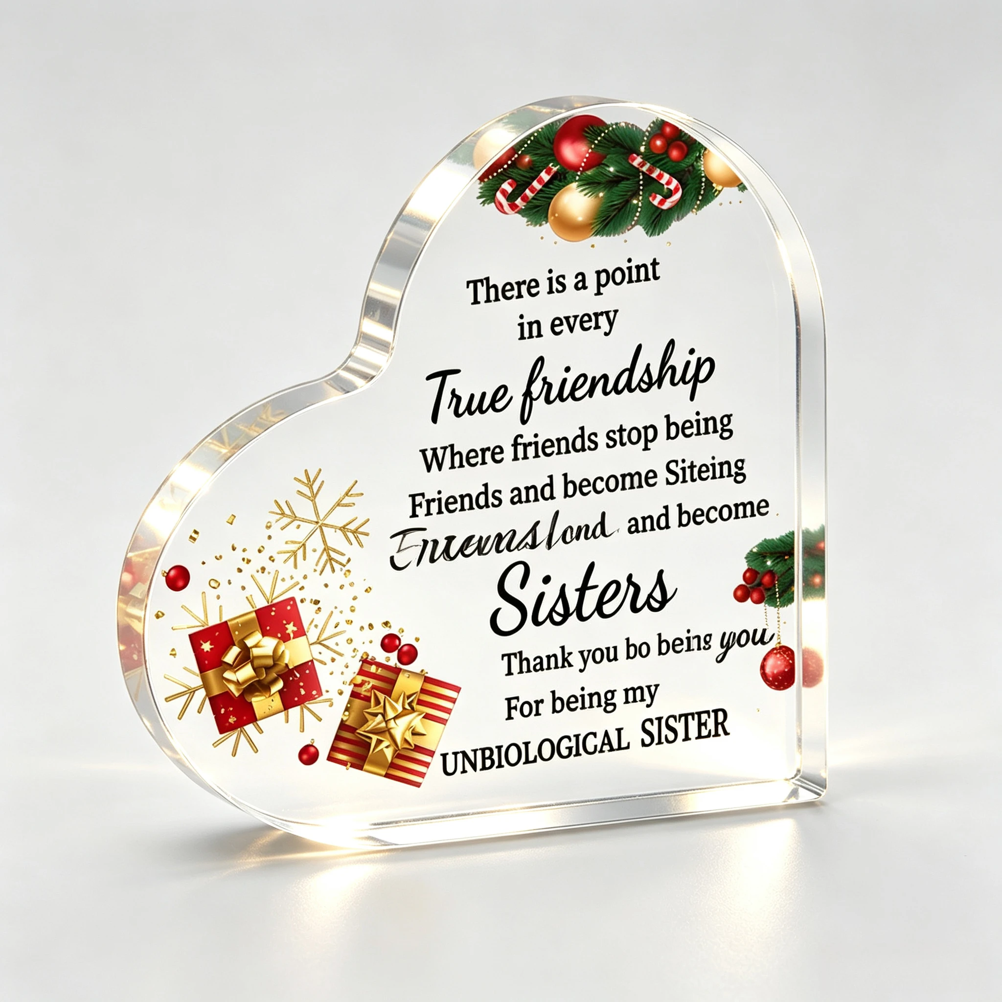 Merry Christmas Decorations Indoor Christmas Candy Canes Decorations Heart Shaped Acrylic Plaque Christmas Decorations for Home Room Farmhouse Christmas Sign Coworker Christmas Ornaments