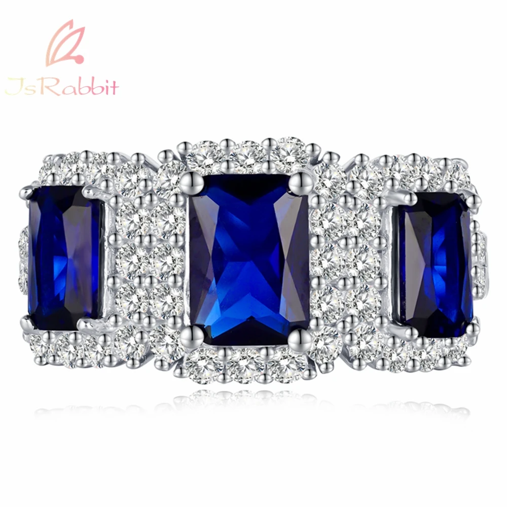 IsRabbit 18K Gold Plated Fancy Cut Lab Grown Vivid Blue Sapphire Diamond Rings Gift Vintage Silver 925 Fine Jewelry FreeShipping