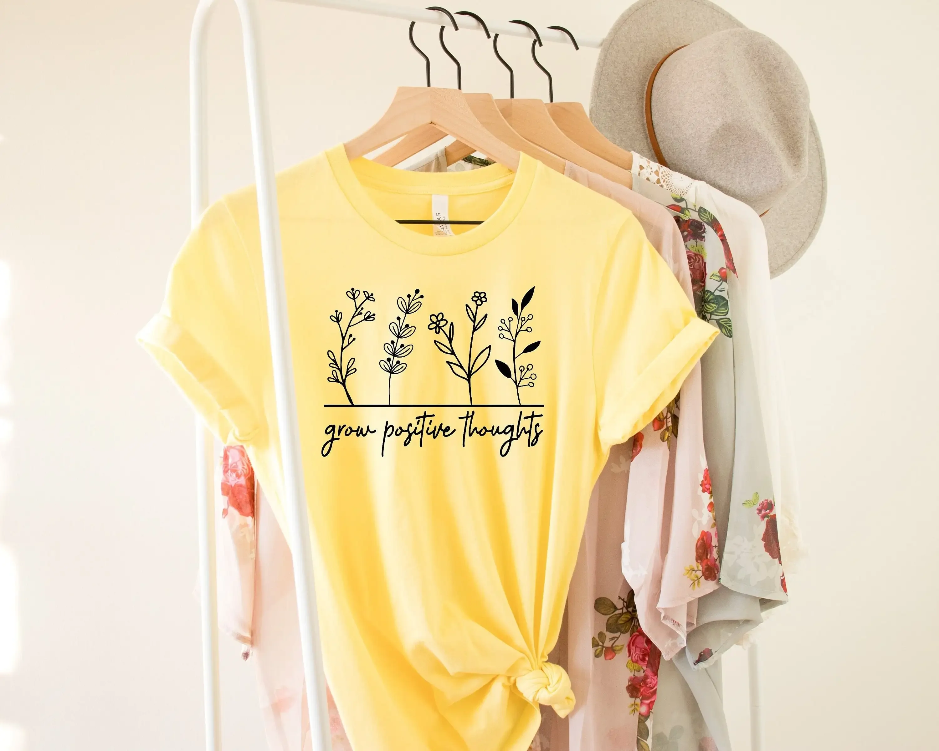 Motivational Plant T Shirt Grow Positive Thoughts Ladies Kids Baby Lover Mental Health