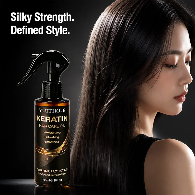 Keratin Hair Oil Spray Hydrate Dry Damaged Hair Anti Frizz Smooth Tangle Refreshing Heat Protection Hair Repair Care Mist