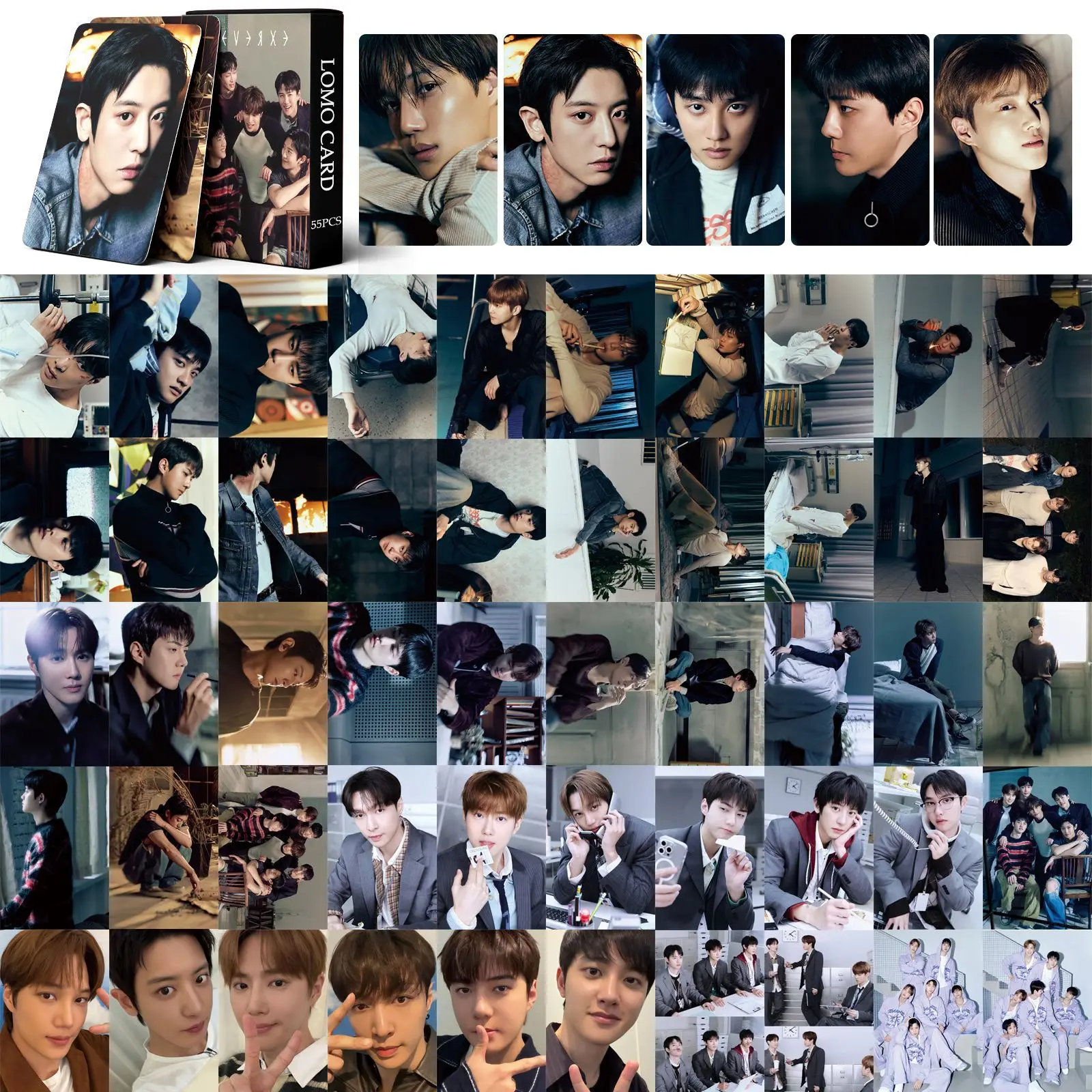 

Набор из 55 ломо-карточек с изображениями айдолов-мальчиков из новой серии: высококачественные открытки с Бэкхёном, Сехуном, Кай, Сухо, Чанёлом, Сехуном, Сюмином, D.O. Подарок для фанатов LAY