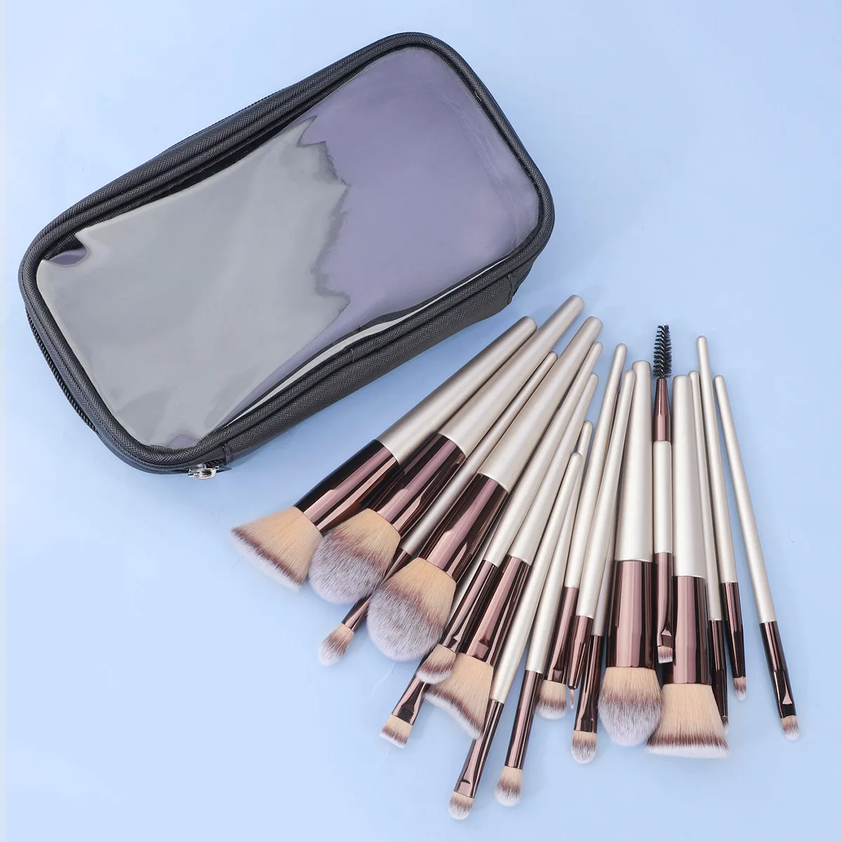 18 pcs Makeup Brush Set with Bag Champagne Foundation Brush Eyeshadow Brush Multifunctional Beauty