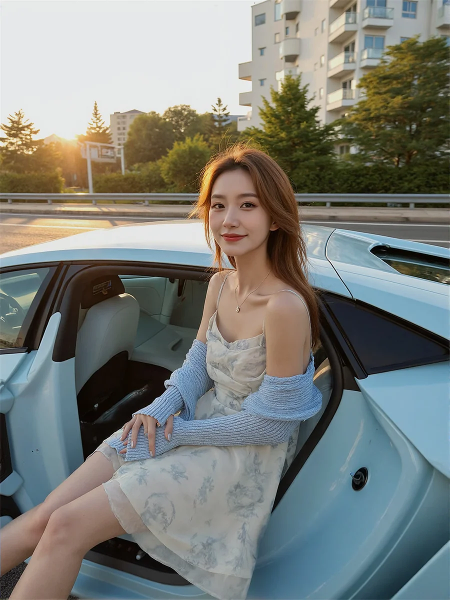 Mini robes florales en mousseline de soie bleu ciel pour femmes, Double couche, Patchwork, haut évasé, artistique, légère, Unique, Chic, été