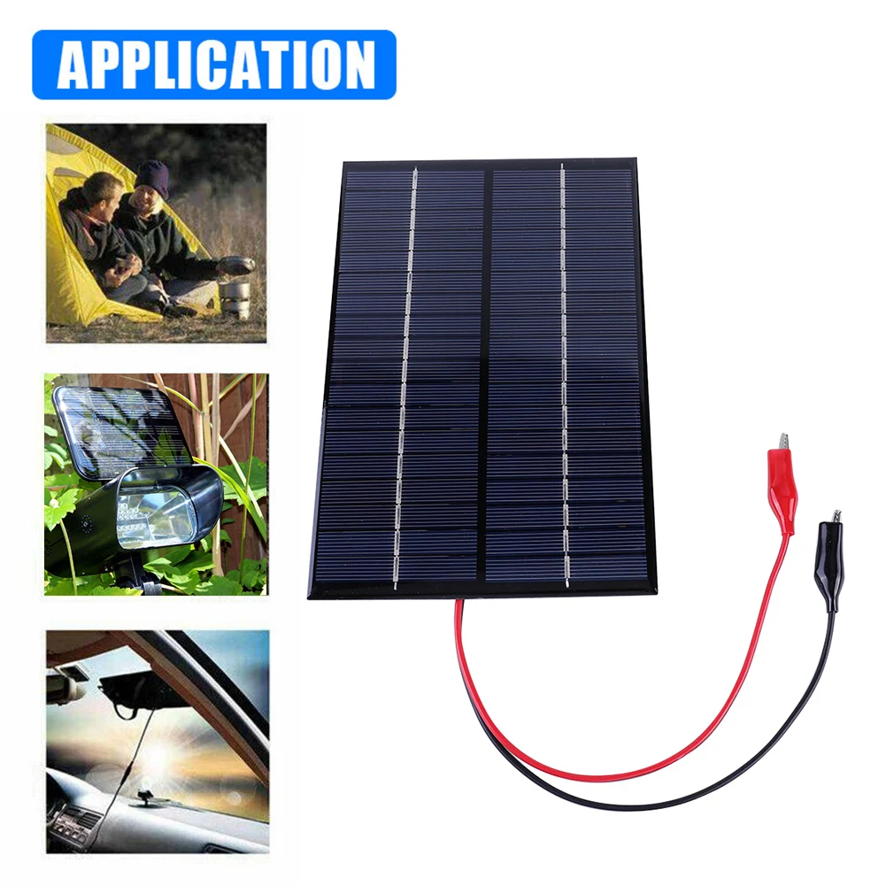 8W 18V Solar Cell Waterproof Solar Panel Charger with Clip Solar Battery Charger for Outdoor Camping for 12-18V Battery Charging