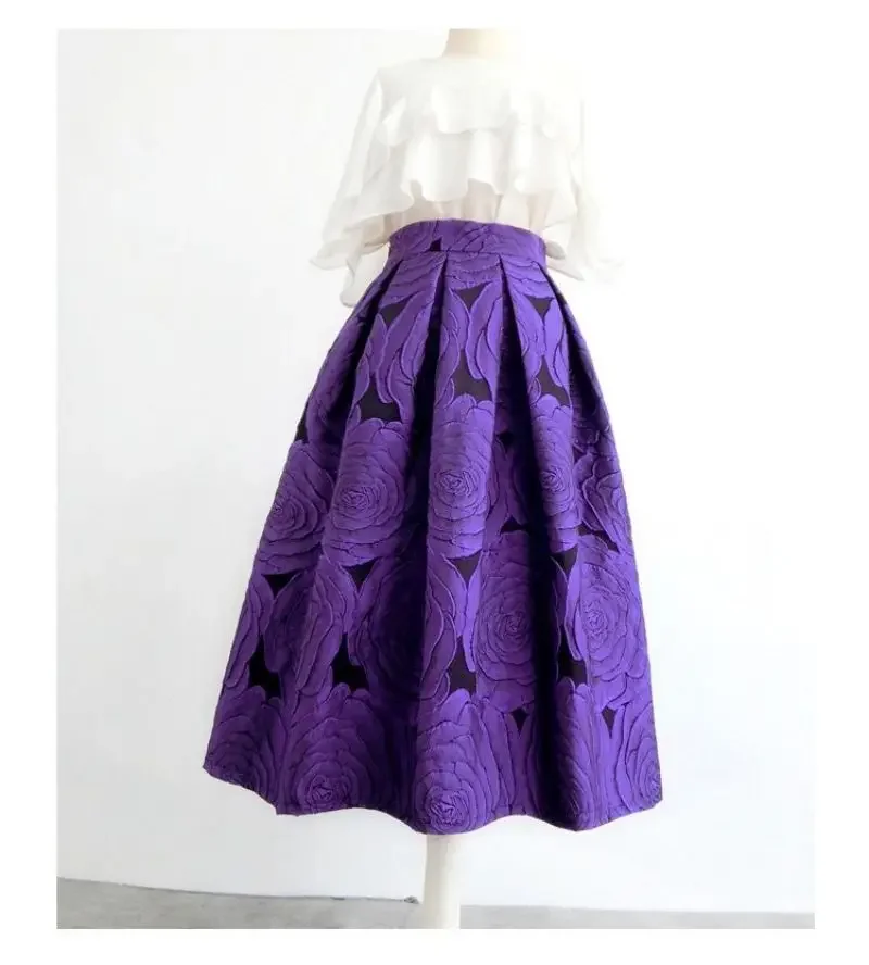 Rose Lila Floral Elegante Chic Hohe Taille Ballkleid Lose frauen Rock Knielangen Lange Röcke Für Frauen Kleidung mode 2025 – Detail 3