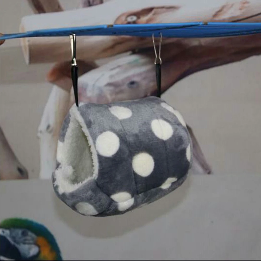 

Warm Fleece Pet Bed House Hammock Grey L Size For Small Animals Cozy Shelter Parrots Birds Hamster Winter Protection