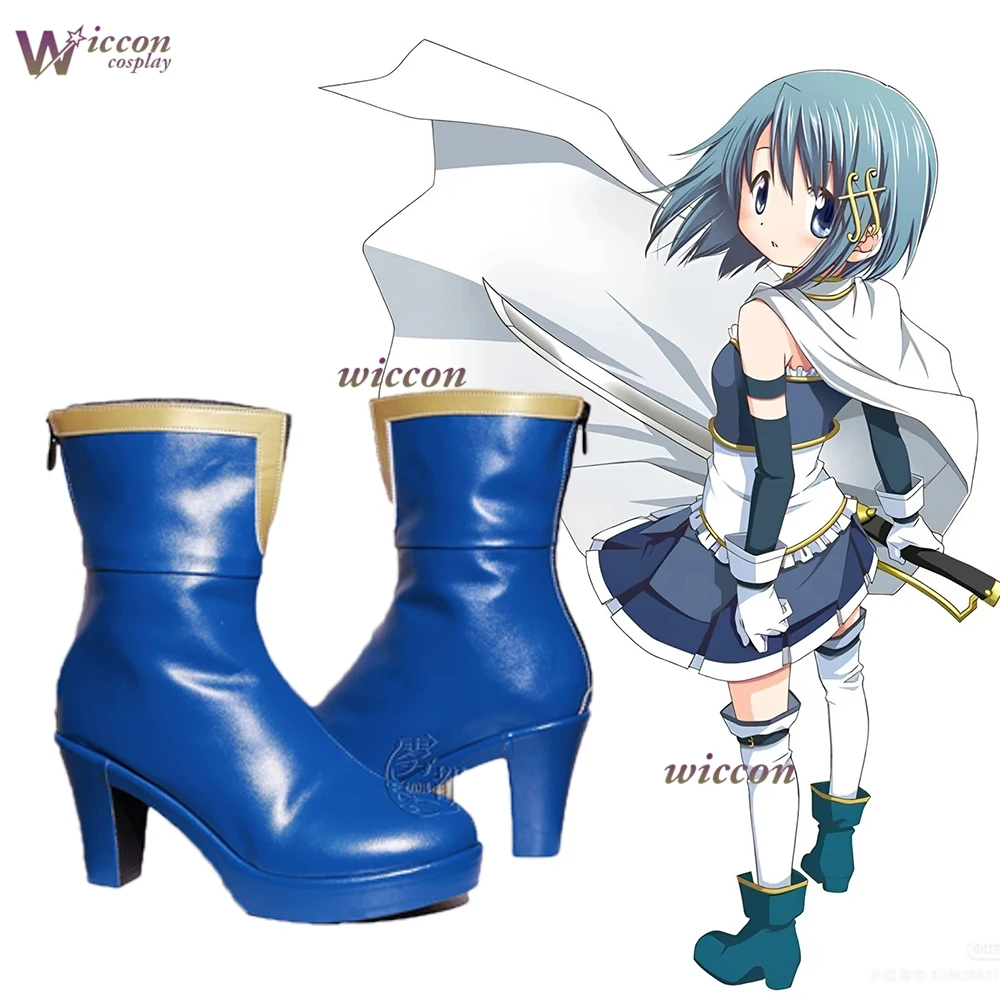Puella Magi Madoka Magica Sayaka Miki Cosplay Boots Blue Ankle Boots for Women Halloween Comic Con Carnival Theme Party Shoes
